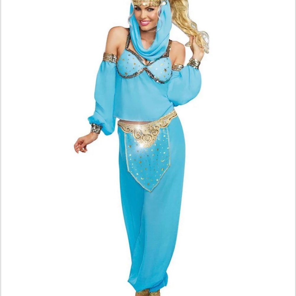 Blue Genie Costume with Gold Accents